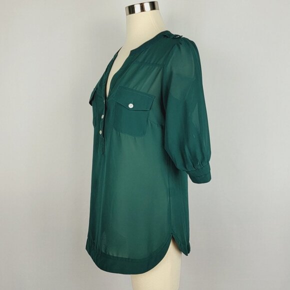 Angie Womens Sheer Tunic Blouse Small Green Career Ethereal Layer Goblin… - Picture 10 of 16